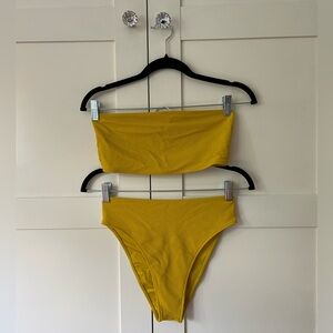 NWOT Frankies Bikinis Yellow Ribbed Bikini, Size MID